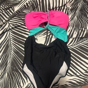 Vibrant Pink, Teal, and Black One-Piece Swimsuit